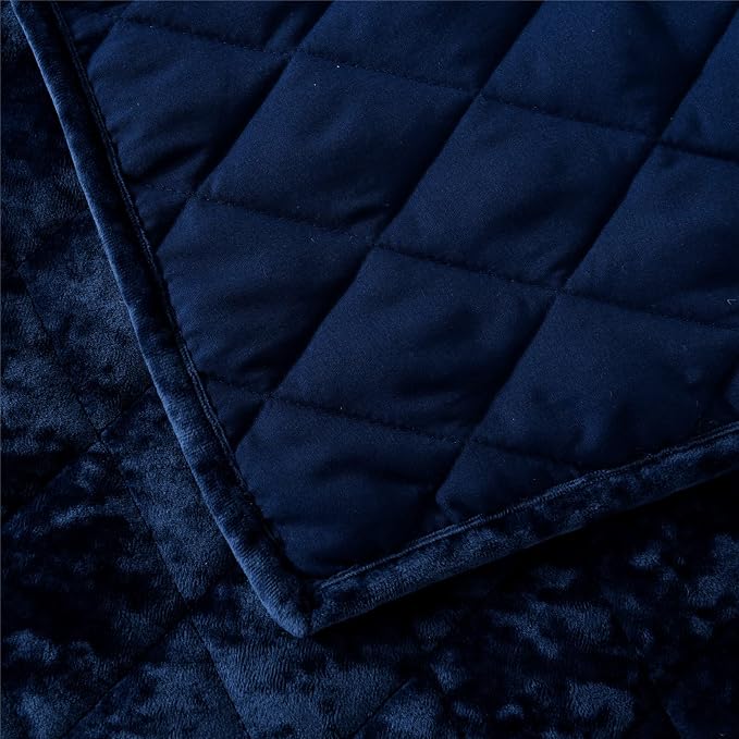 Fredsure Distressed Velvet Quilt Set, 3 Pieces Navy Queen, Distressed Velvet Face and Brushed Microfiber Reverse, with Diamond Quilting