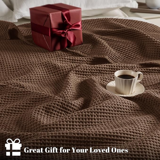 PHF Pre-Washed 100% Cotton Waffle Weave Blanket Twin Size for Bed,Snag Proof Throw Blanket for Couch Spring Summer Lightweight Breathable,Machine Washable, Home Decor Gift - Cappuccino