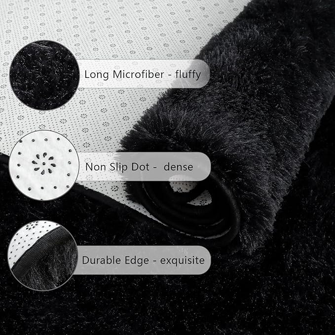 Chicrug Soft Area Rugs for Bedroom Living Room Plush Fluffy Rug 4x6 Feet, Shag Furry Area Rug Carpet Non Shedding for Nursery Children Kids Girls Room Home Decorative, Black