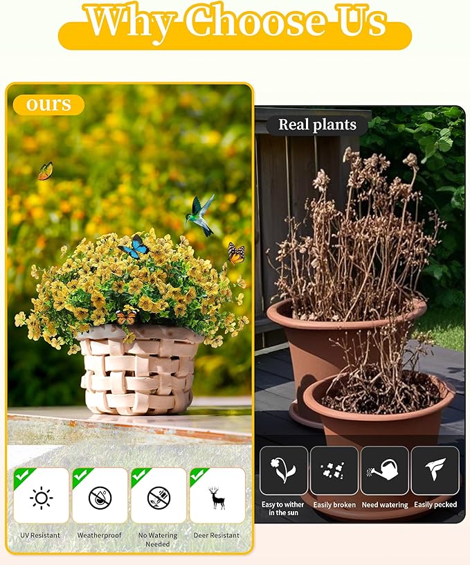 Artificial Flowers for Outdoor Decor, 16 Pack UV-Resistant Fake Yellow Silk Daisy Flowers, Perfect for Spring & Summer Decorating – Front Porch, Patio, Window Boxes, and Potted Plants