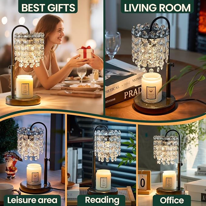 Candle Warmer Lamp with Timer Dimmer Adjustable Height for New Home Bedroom,Vintage Home Decor for Scented JaR 3 Bulbs for New Home Decor, Women Mom Christmas Birthday Gifts,Black (Black)