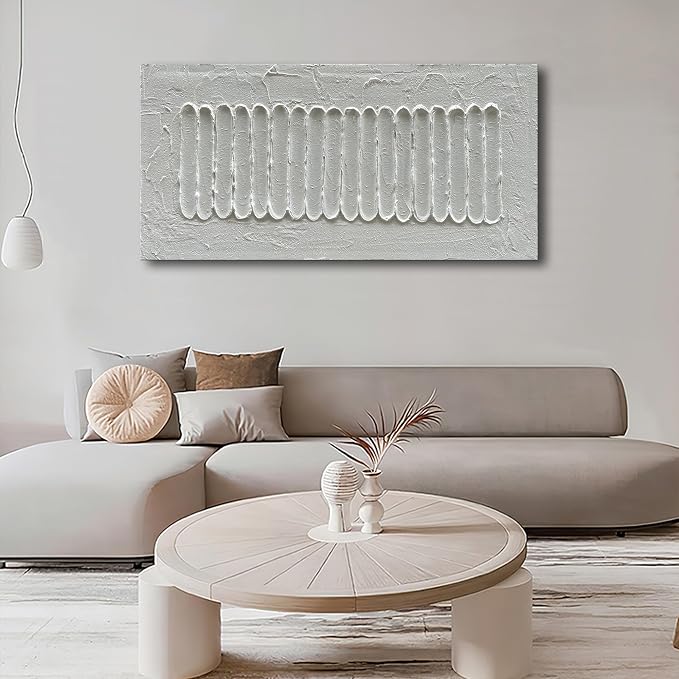 NANKAI Art 24x48 Inch White Minimalist Abstract Oil Painting Home Wall Decor