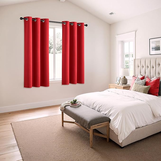 MIULEE Christmas Red Blackout Curtains for Bedroom Living Room 63 Inches Long 2 Panels, Thermal Insulated Room Darkening Drapes Solid Grommet Top Light Blocking Window Treatments 40x63 Inch