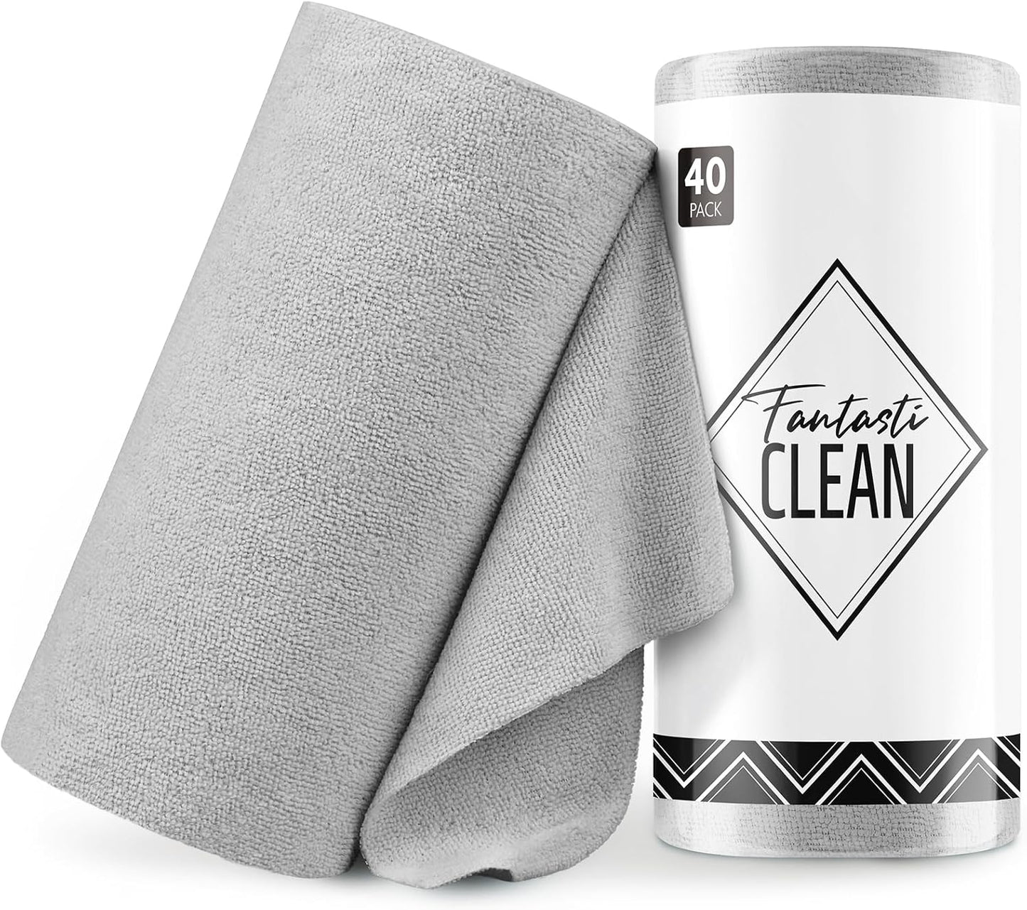 Fantasticlean Microfiber Cleaning Cloth Roll -40 Pack, Tear Away Microfiber Towels, 12" x 12", Reusable, Washable, Scratch Free, Ultra Absorbent Dish Rags for Car, Home, Garage or Shop (Grey)