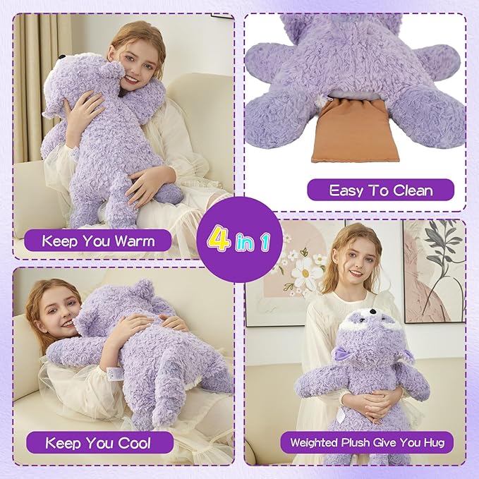 GILFWM 27" 5 Lbs Weighted Stuffed Animals Raccoon, Heatable and Coolable Weighted Plush with Microwavable Heating Pad,Removable Soft Washable Cute Plushie Pillow Toy Gifts for Adults and Kids