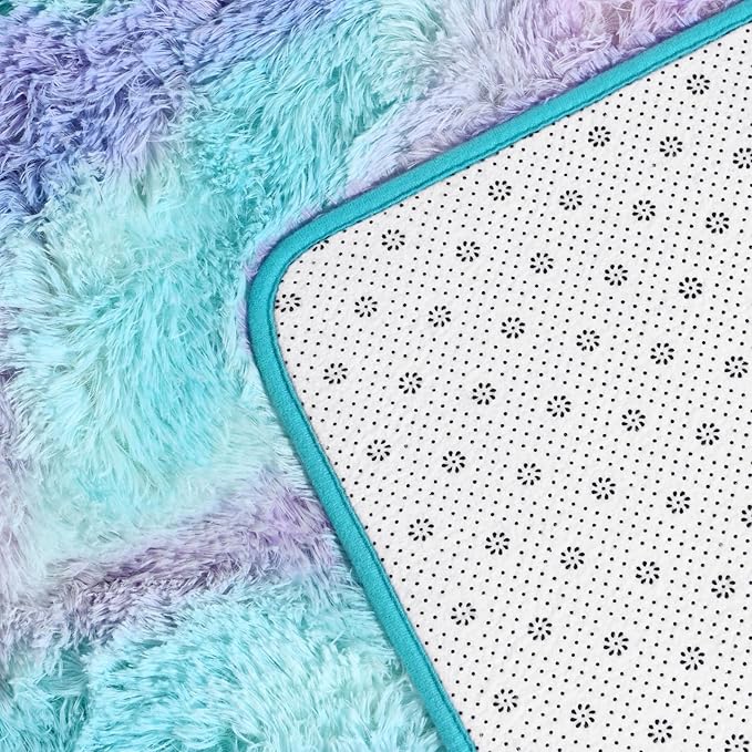 Deerhoo Large Shag Area Rugs 6 x 9, Tie-Dyed Plush Fuzzy Rugs for Living Room, Ultra Soft Fluffy Furry Rug for Bedroom, Indoor Carpet Nursery Rugs for Kids Room Home Decor, Rainbow