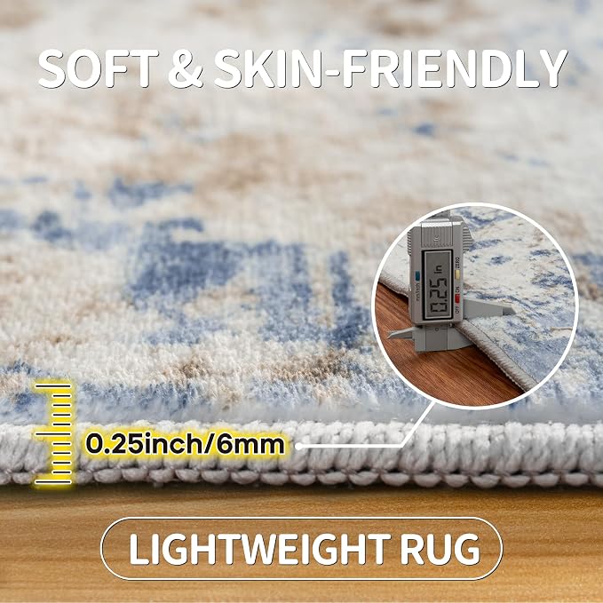 8x10 Area Rugs for Living Room Rug Washable: Modern Large Rug for Dining Room Bedroom Carpet Non Slip 8 by 10 Indoor Abstract Nursery Home Office Blue