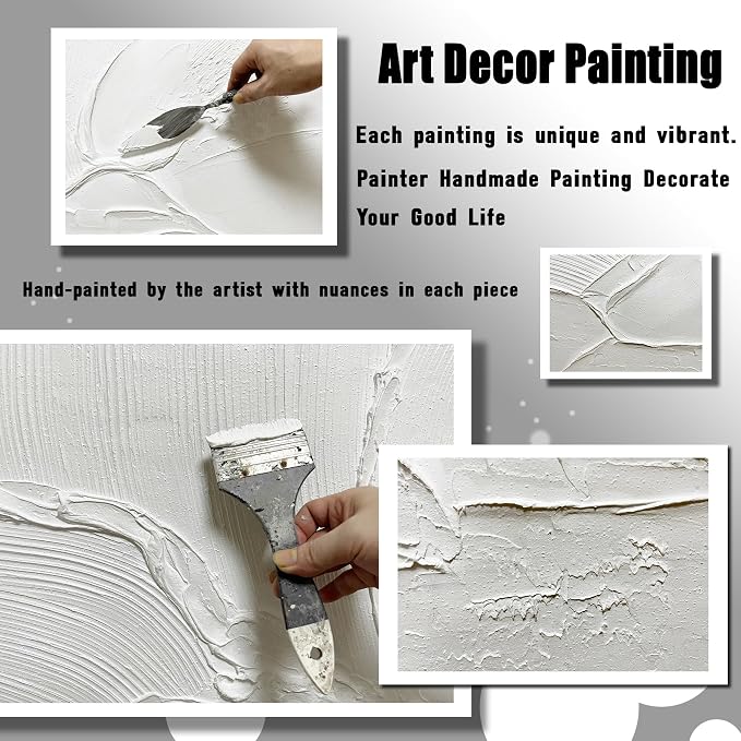 Modern Hand Painted Wall Art for Dining Room White Pictures for Bedroom Abstract Living Room Wall Decor Size 24 x 47 Inch