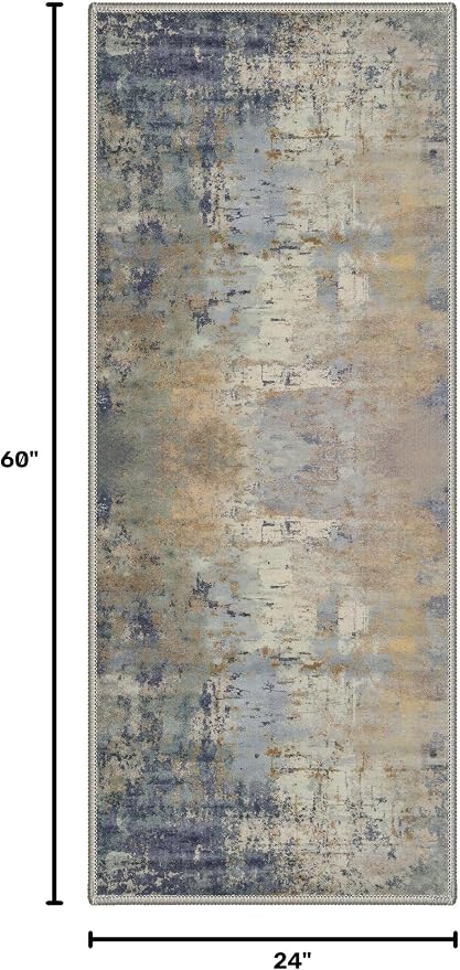 BEIMO 2X5 Runner Rug for Hallway Kitchen, Machine Washable Runners Rug for Entryway, Soft Modern Abstract Throw Rugs, Low Pile Floor Cover with Non Slip Backing, Dusty Blue