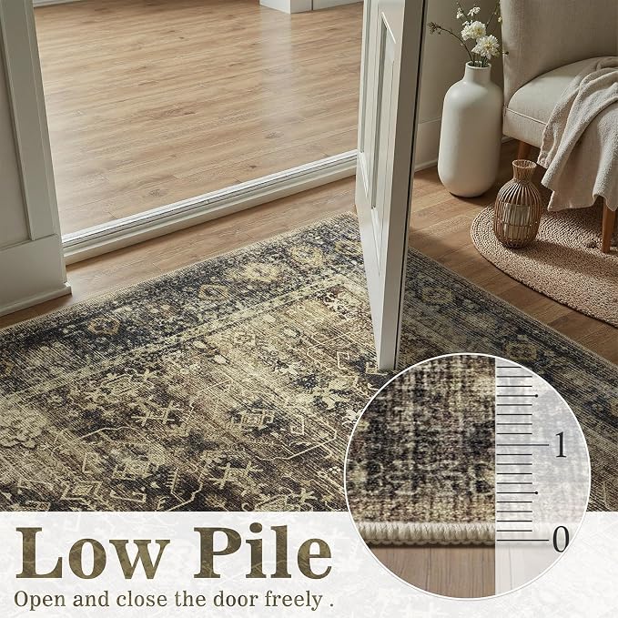 DCX Washable 5x7, Kid & Pet Friendly with Rubber Back Non Slip, Stain Resistant Vintage Rug for Living Room, Bedroom, Home Office, Soft Low Pile Large Farmhouse Distressed Carpet, Brown