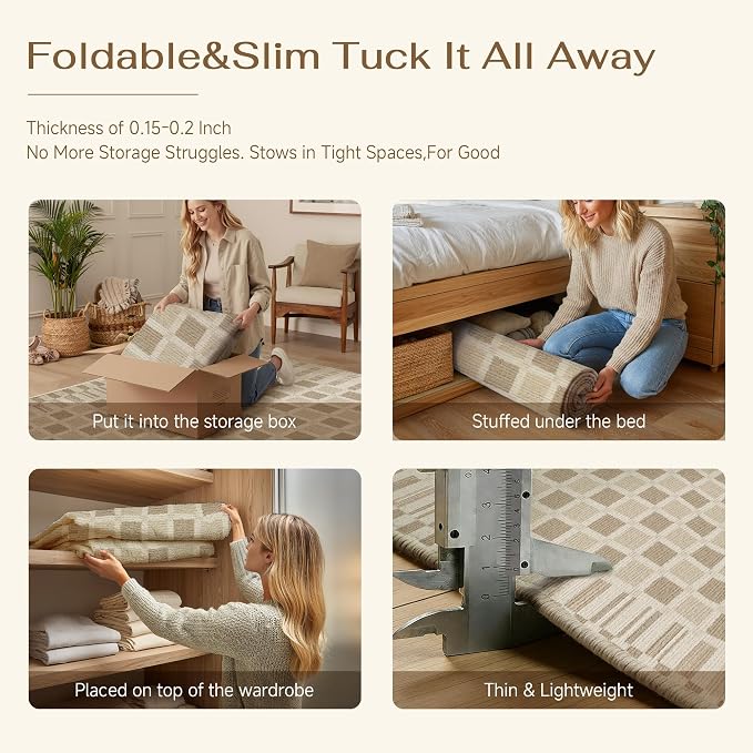 PureCozy Machine Washable Brown 6x9 Area Rugs for Living Room Modern Soft Large Checkered Rug Non-Slip Low Pile Accent Indoor Office Carpet for Bedroom Dining Room Nursery Classroom