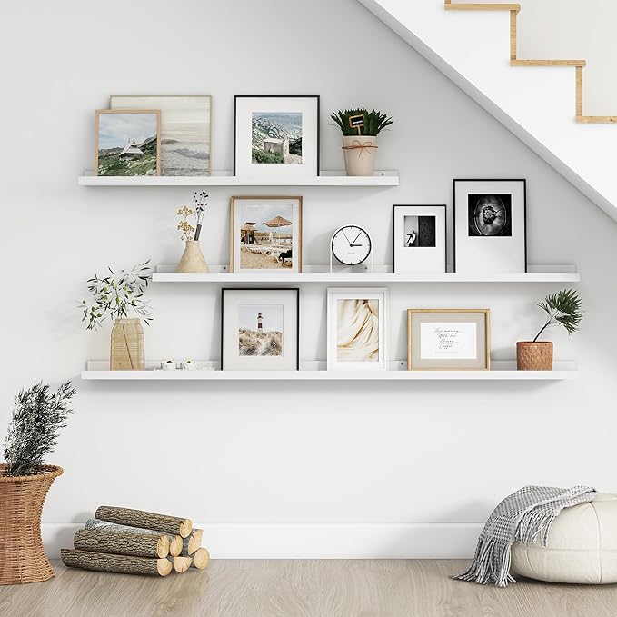 FLYJOE Floating Picture Ledge Shelves for Wall Set of 4, 56 Inch Wall Shelves with Lip Long Large Nursery Book Shelf for Toys Storage Kids Bookshelf Wall Mounted Living Room Bedroom Decor Frames