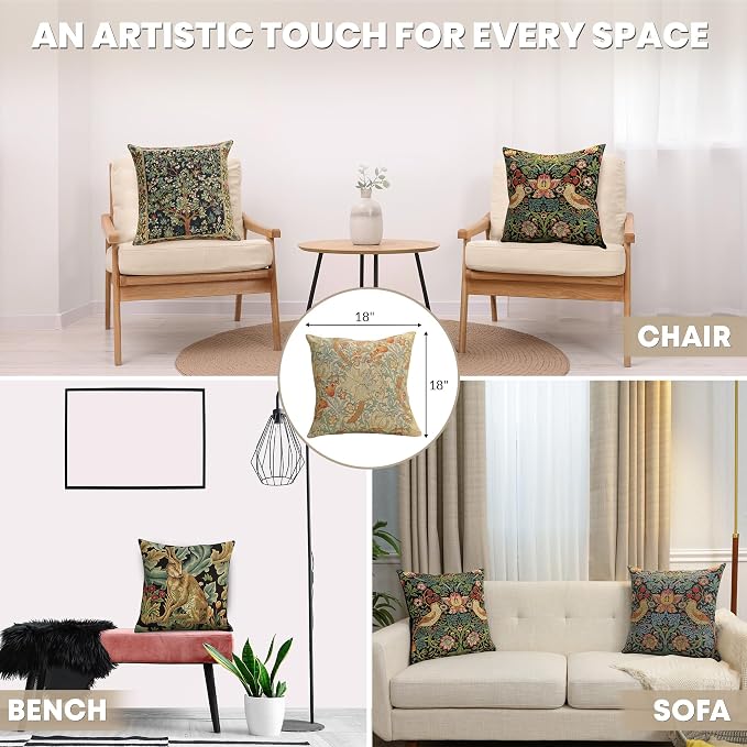 Charlotte Home Furnishings Inc Golden Lily Light Throw Pillow Covers 18x18, European 100% Cotton Jacquard Woven Fabric, Boho & Vintage Inspired Decorative Cushion for Living Room and Sofa