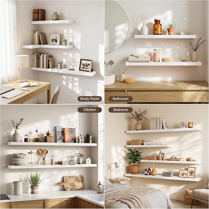Acovy 40in Long Floating Shelves for Wall Set of 2, Wood Wall Shelves for Bathroom Bedroom Kitchen Living Room Laundry Room, Modern Floating Shelf for Home Decor