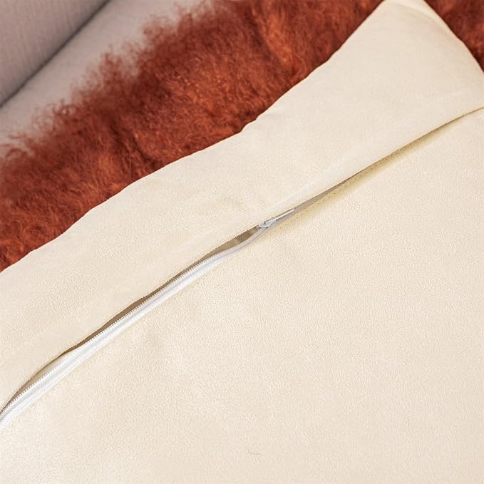 Real Tibetan Mongolian Lamb Fur Throw Pillow Cover Sheepskin Wool Fur Decorative Pillow Case Cushion Cover,Caramel, 18''x18''
