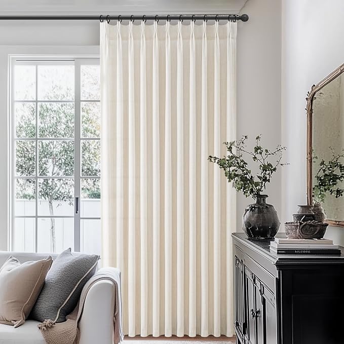 Birch 60 Inch Wide Light Filtering Room Divider Curtains 92 Inches Long 2 Panels Set, Memory Trained Pinch Pleated Privacy Curtain Natural Linen Blend Semi Sheer Country Windows Drapes 90-92 Length