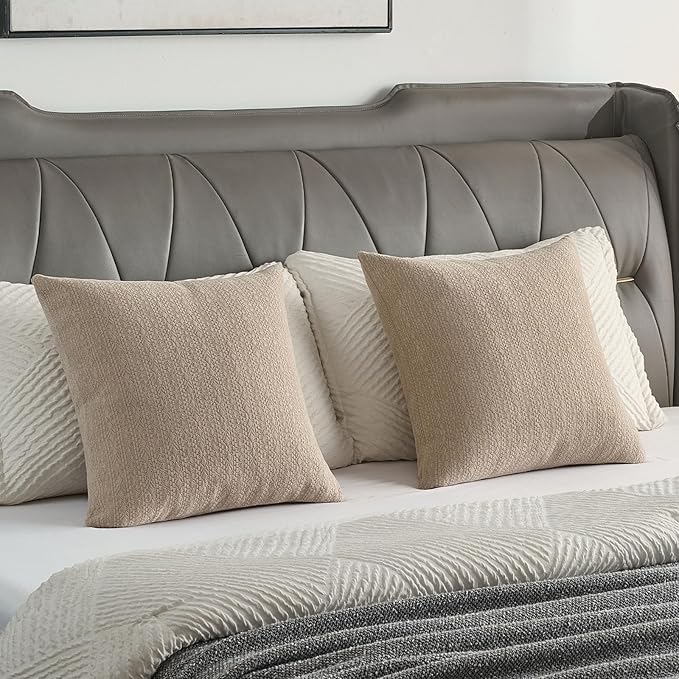FUTEI Oatmeal Chenille Throw Pillow Covers 22x22 Inch Set of 2,Soft Striped & Diamond Textured Cushion Cases,Modern Home Decor for Couch Living Room