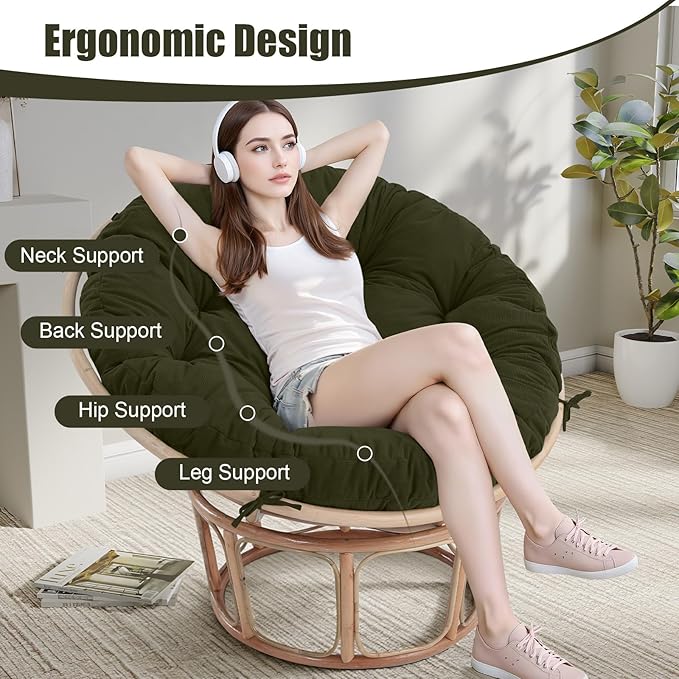 idee-home Papasan Chair Cushion, Circle Papasan Chair Cushion(Cushion Only) | Papasan Cushion with Thick Corduroy Cover, 48 x 48 Inch Cushion for Egg Chair, Green