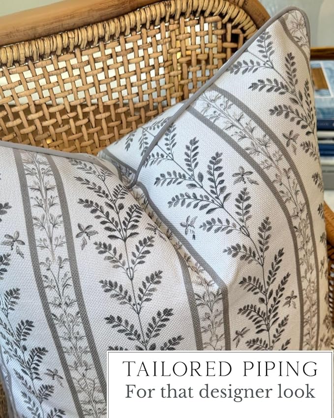Jillien Harbor “The Campbell” Decorative Pillow Cover – Beige & Taupe Neutral Home Accent Pillow Cover with Ivory Background – Grandmillennial Home Decor, 20" x 20"
