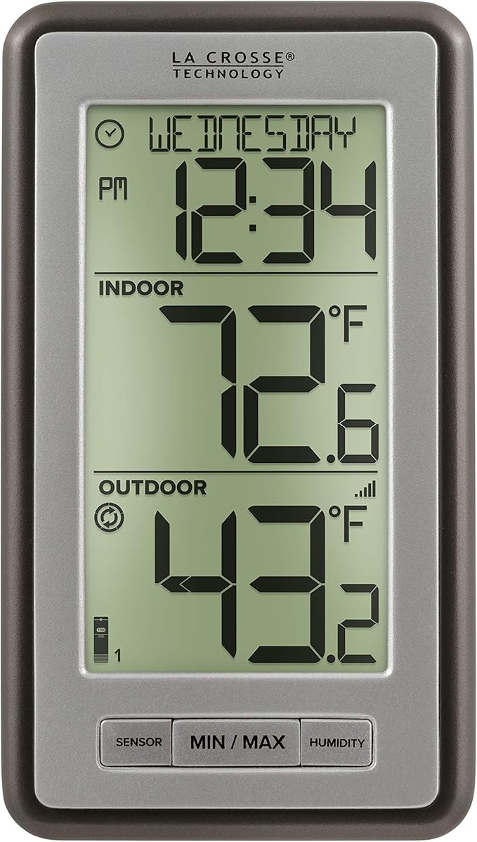 La Crosse Technology Atomic Projection Alarm Clock with Temperature | Wireless Digital Thermometer