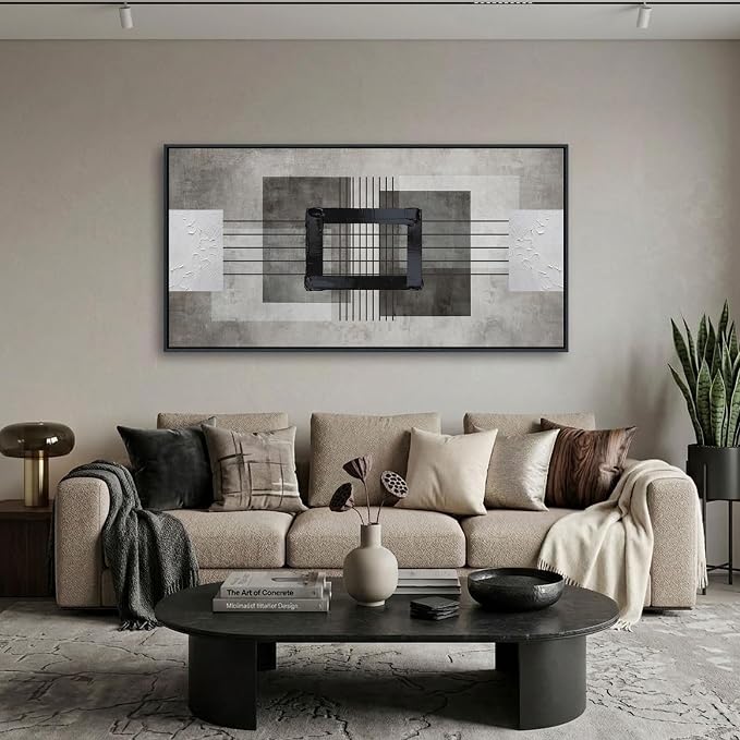 Large Abstract Canvas Wall Art for Living Room - Modern Neutral Beige & Gray Framed Artwork, Minimalist Textured Wall Paintings for Bedroom Decor, Sophisticated Gallery Pictures 20×40IN