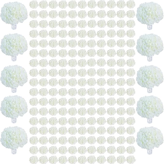 AVIVIHO 305Pcs Fake Flowers White Hydrangea Artificial Flowers Bulk (Not Squished, No Steaming Need) Ivory Silk Flowers with Stems for Party Wedding Home Table Centerpieces Baby Shower Decor