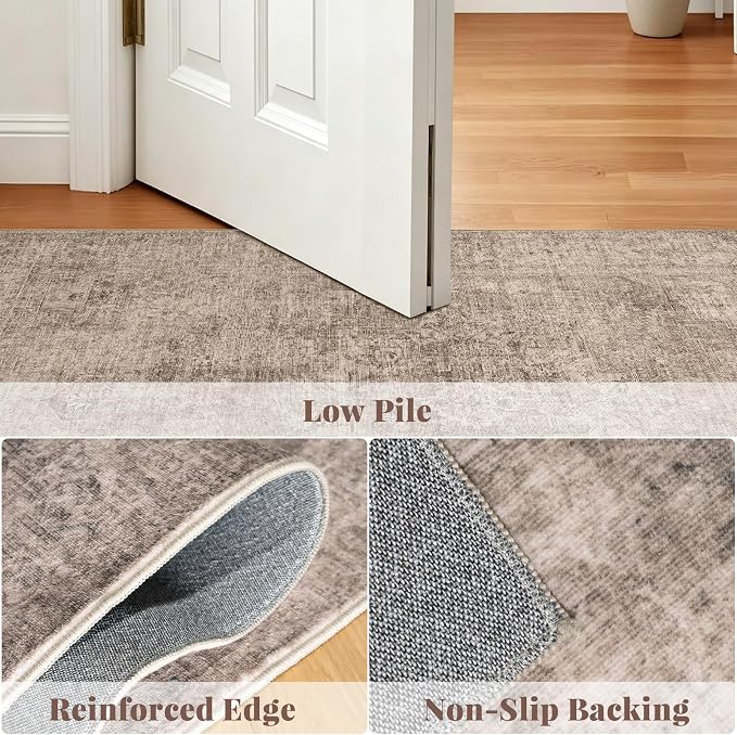 Machine Washable Rugs for Living Room: 8x10 Area Rugs for Bedroom Ultra Soft Non-Slip Low Pile Vintage Distress Boho Large Carpet for High-Traffic Dining Room - Farmhouse Decor