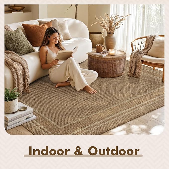 MontVoo-Outdoor Rug-Patio Rug 5x7 ft Polypropylene Indoor Outdoor Rugs Outdoor Carpet for Patio Deck Balcony Porch, Textured Weave, Durable for High Traffic, Fade-Resistant, Modern Neutral Brown