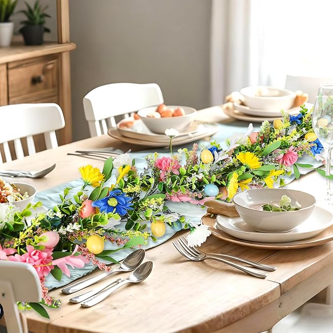 6ft Easter Garland - Spring Garland with Egg and Mixed Berry,Hanging Rustic Pastel Wreaths DIY Artificial Decorations Garland for Home Table Indoor Outdoor Easter Mantel Decorations