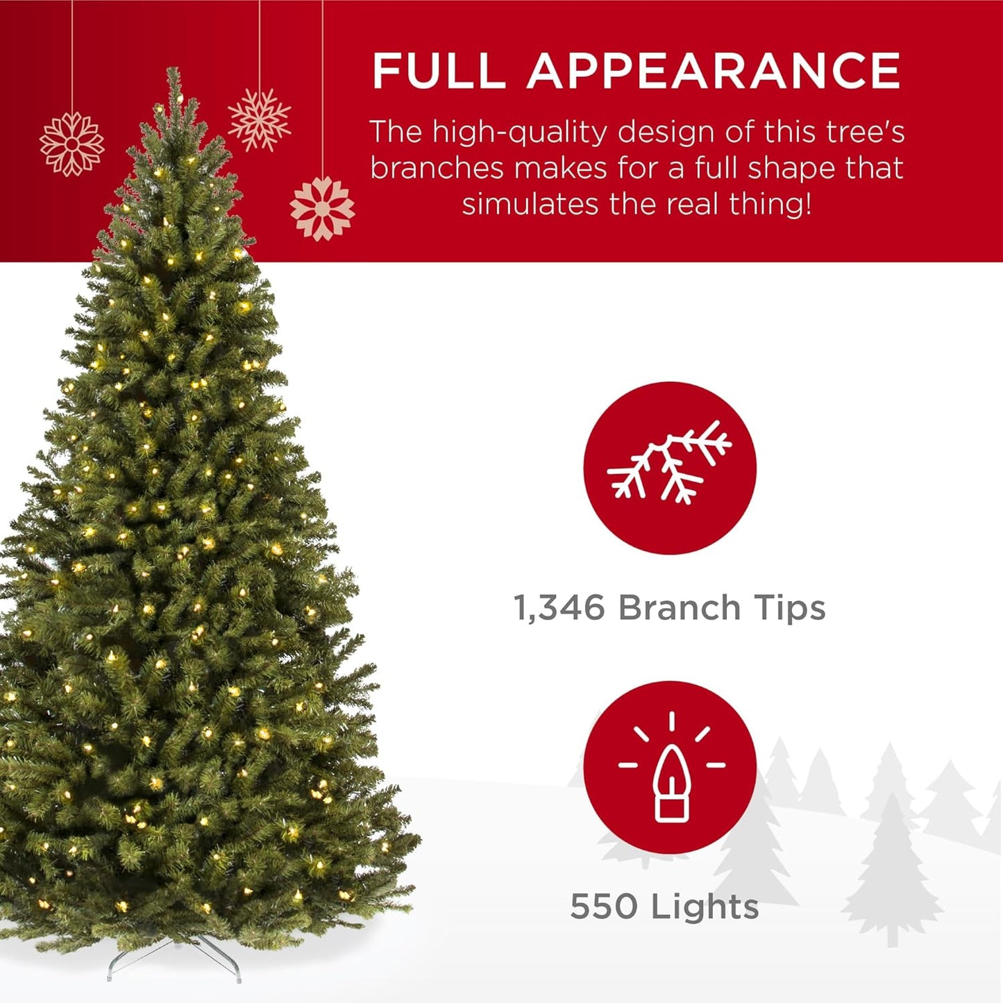 Best Choice Products 7.5ft Pre-Lit Spruce Artificial Holiday Christmas Tree for Home, Office, Party Decoration w/ 550 Incandescent Lights, 1346 Branch Tips, Easy Assembly, Metal Hinges & Foldable Base