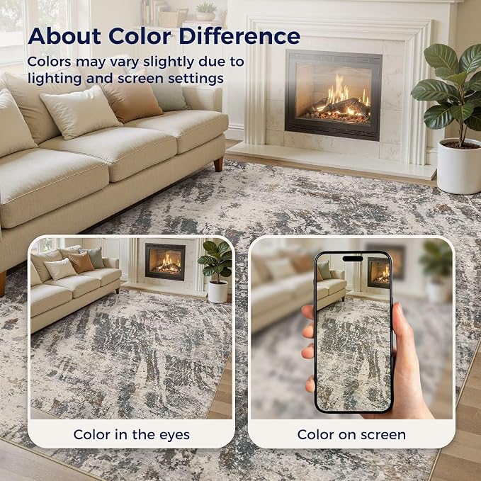 DMOYEST Area Rug Living Room Rugs - 10x14 Large Soft Indoor Neutral Modern Abstract Low Pile Washable Rug Carpet for Bedroom Dining Room Farmhouse Home Office-Dark Brown/Grey