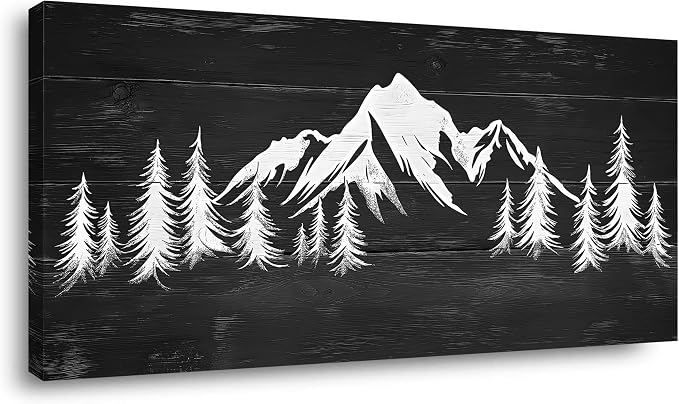 Black and White Mountain Forest Wall Art for Living Room Canvas Painting Prints Retro Wood Rustic Landscape Art Deco Vintage Nature Artwork Office Bedroom Farmhouse Dining Room Decor Extra Large