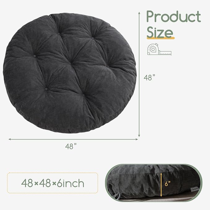 HIGOGOGO Papasan Chair Cushion with Chenille Cover (Without Chair), Soft Supportive Cushion, Dark Grey, 48 x 48 Inch