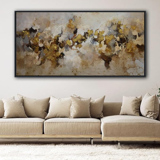 YDYSUNE Extra Large Abstract Wall Art - Modern Minimalist Decor Brown and Yellow Canvas Print, Artwork for Living Room Bedroom Painting Decoration Ready to Hang 29×58inch