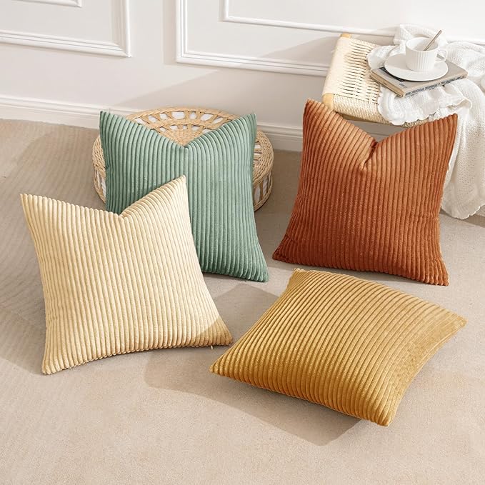 MIULEE Boho Farmhouse Throw Pillow Covers 24x24 Inch Set of 4 Summer Modern Natural Decorative Cushion Covers Soft Corduroy Spring Decor for Couch Bed Sofa Living Room Orange Teal Gradient Series