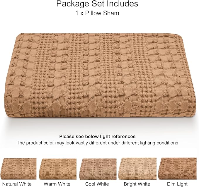PHF 100% Cotton Waffle Body Pillowcase with Zipper, 1 Pack 20" x 54" Soft Skin-Friendly Pillow Sham, No Filling, Aesthetic Woven and Breathable Waffle Weave Body Pillow Cover for Bed, Clay