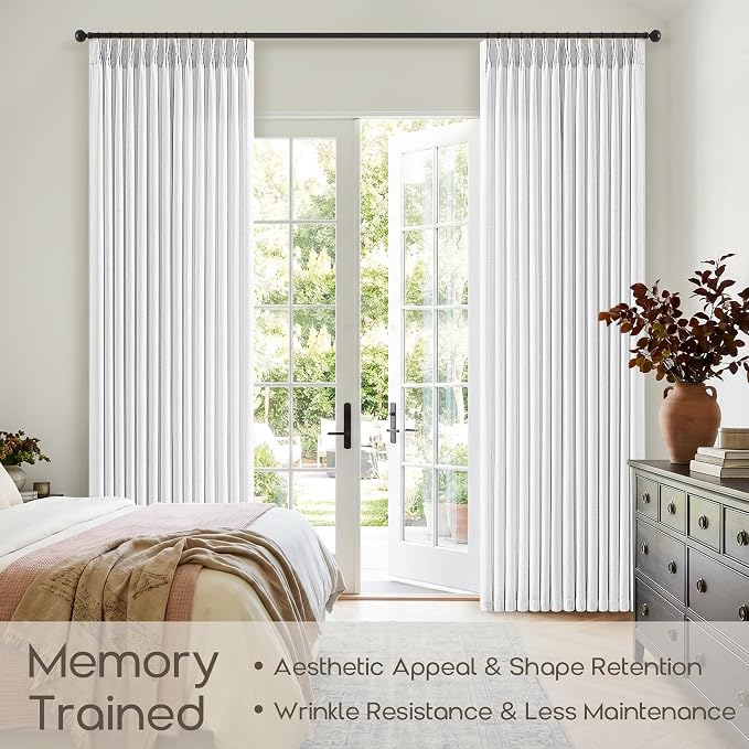 84 Inch Pinch Pleated Snow White Curtains for Living Dining Room Bedroom Neutral Light Filtering Privacy Memory Trained Shaped Pinch Pleat Thick Linen Blend Window Drapes 84 Inches Length 2 Panels