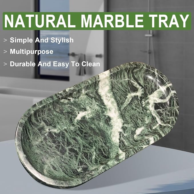 Marble Tray for Kitchen Counter,Stone Tray for Bathroom Countertop,Dresser Vanity Decor Tray,Storage Trays for Perfumes,Candles,Jewelry (Dark Green)