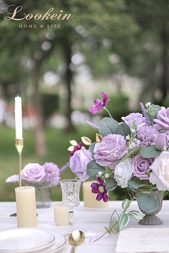 Lookein Artificial Flowers for DIY Wedding Decoration Bridal Bouquet Table Centerpieces Flower Garland Wreaths Aisle Arch Flower Decoration Home Decor, Romantic Lavender