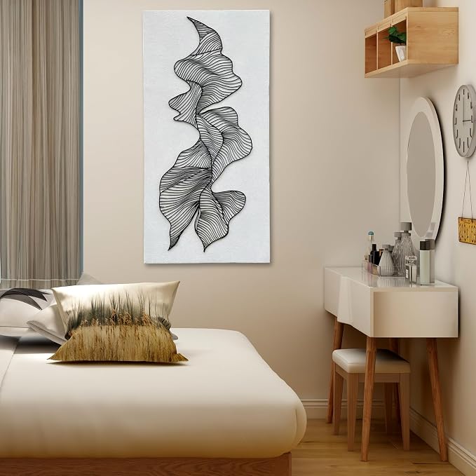 NANKAI Art Hand-Painted Black Texture Oil Painting Contemporary Minimalist Art White Abstract Painting Wall Decoration for Home or Office 24x48 inches