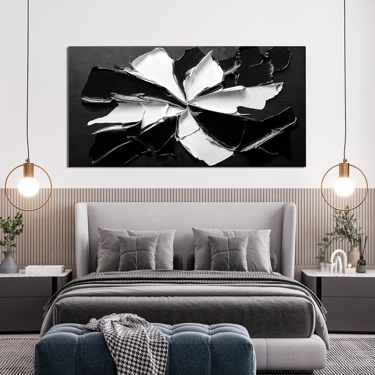 Abstract Wall Art Decoration Modern Wall Art Pictures for Living Room Abstract Canvas Art Wall Decor Minimalist Black and White Wall Art Prints Flowers Artwork for Walls Office Home Decor 20"X40"
