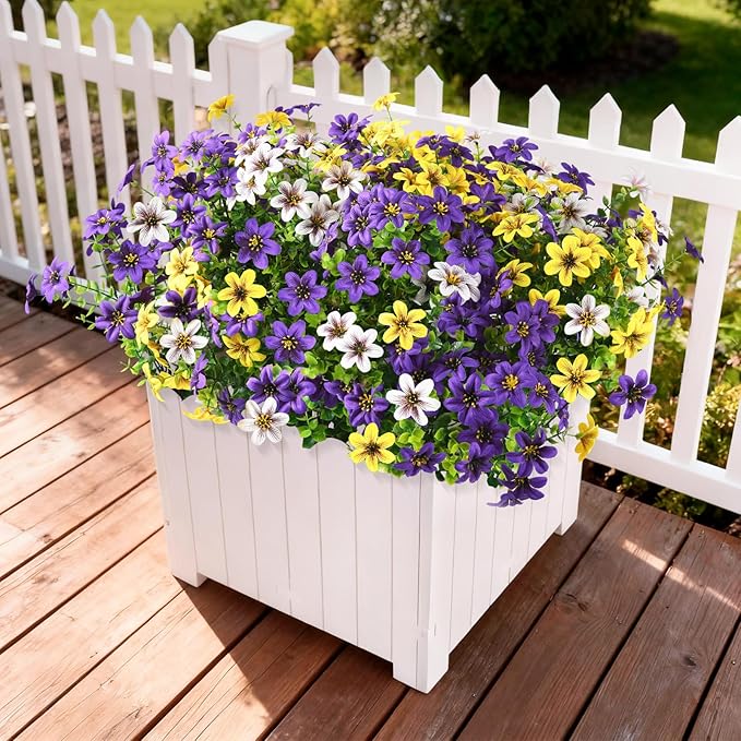 Homsunny Artificial Fake Flowers for Outdoor Spring Decoration, 12 Bundles Faux Plants Silk Daisy UV Resistant Realistic for Outside Porch Patio Balcony Planter Yard Garden Home Decor(Mixed 3)