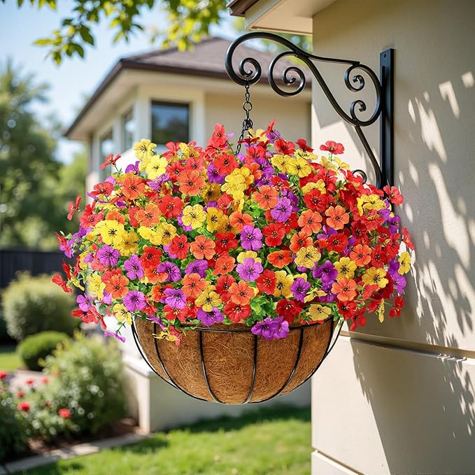 Alupssuc 24 Bundles Artificial Flowers for Outdoors Decoration, UV Resistant Silk Faux Floral Spring Summer Fake Plastic Plants Greenery for Outside Indoor Home Porch Window Box Decor, Mix 4 Colors