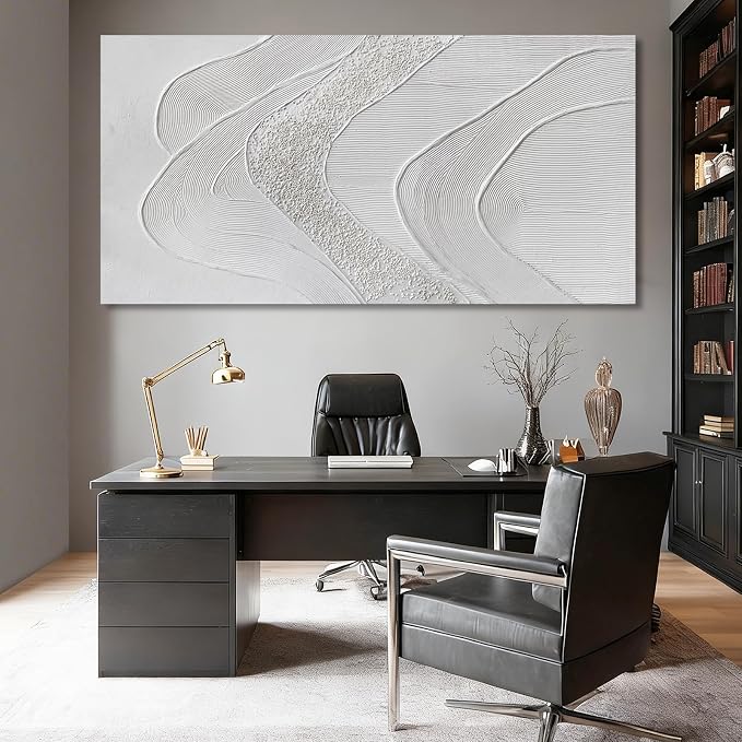ZUNARE Large Abstract Wall Art, Textured White Canvas Painting in Neutral Cream and Sand Tones, Oversized Modern Statement Wall Decor for Living Room Bedroom Office, Ready to Hang, 29×58 Inch