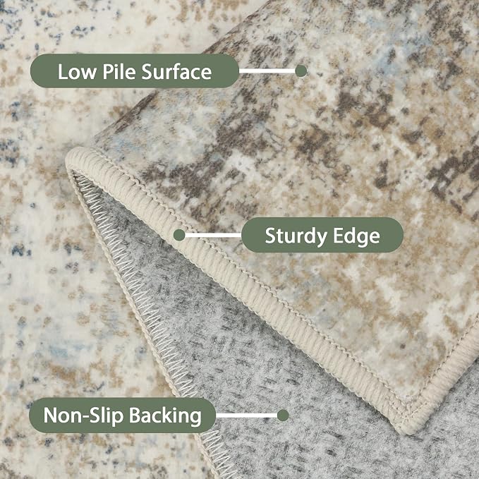 BEIMO Area Rugs 6x9 for Living Room Bedroom, Modern Abstract Machine Washable Rug, Large Soft Low Pile Floor Carpet with Non Slip Backing for Dining Room, Blue/Taupe