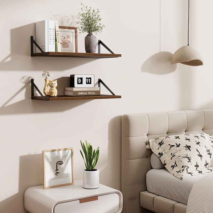 Acovy Deep Floating Shelves,24" Wx10 D Floating Shelf for Wall Set of 2,Hanging Storage Shelf with Metal Brackets,Wide Display Wall Shelves for Living Room,Bedroom,Bathroom,Kitchen,Walnut