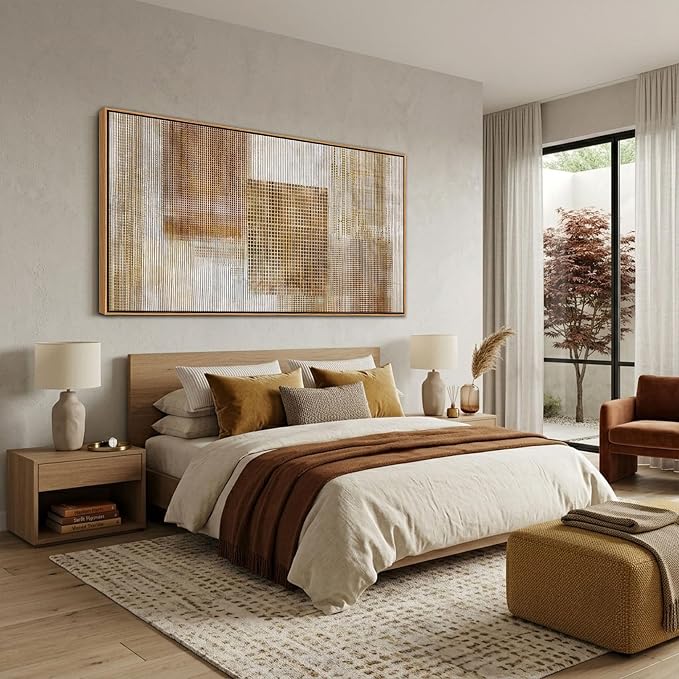 Large Beige Abstract Canvas Wall Art for Living Room - Modern Neutral Minimalist Framed Artwork, Warm Creamy Textured Wall Paintings for Bedroom Decor, Sophisticated Gallery Pictures 24×48In