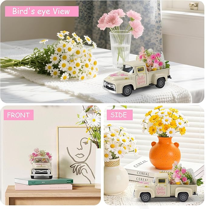 Spring Butterfly Truck Decor, Pink Spring Floral Truck Decorations for Home Indoor, Mini Wildflowers Truck Tiered Tray Decor, Rustic Farmhouse Kitchen Tabletop Decorations for Office
