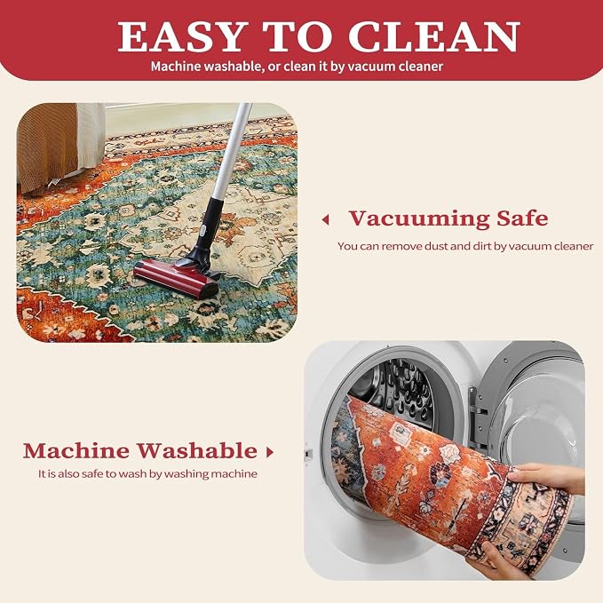 SERISSA 2x4 Boho Rugs for Entryway, Washable Non-Slip Kitchen Runner Rug, Ultra Soft Small Area Rug Vintage Tribal Low-Pile Door Mat Indoor Entrance Carpet for Bedroom Hallway Laundry Room Bathroom