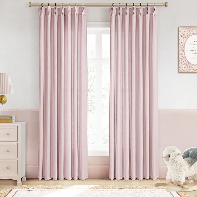 Pink Pinch Pleated Linen Curtains 108 Inch Length 2 Panels for Living Room Bedroom Textured PinkSemi Sheer Drapes Pinch Pleat Rings Window Curtain 40x108